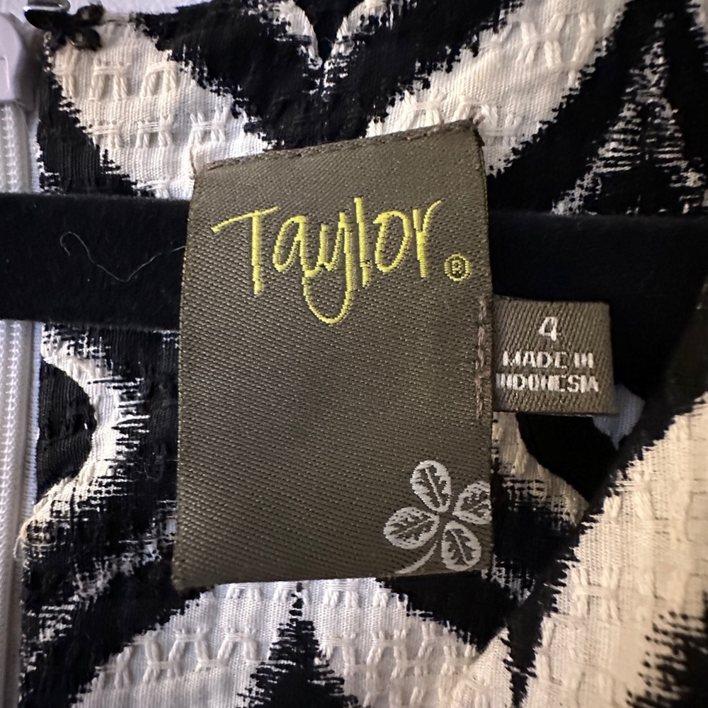 Patterned size 4 Taylor dress.  Pleated flair skirt and a fitted v-neck top. - Picture 4 of 4